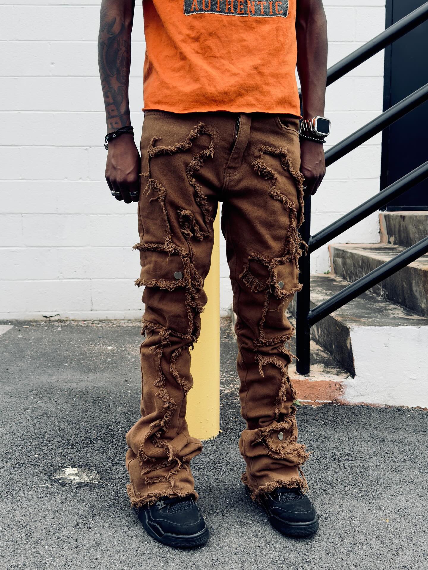 Copper Brown Flared/Stacked Jeans